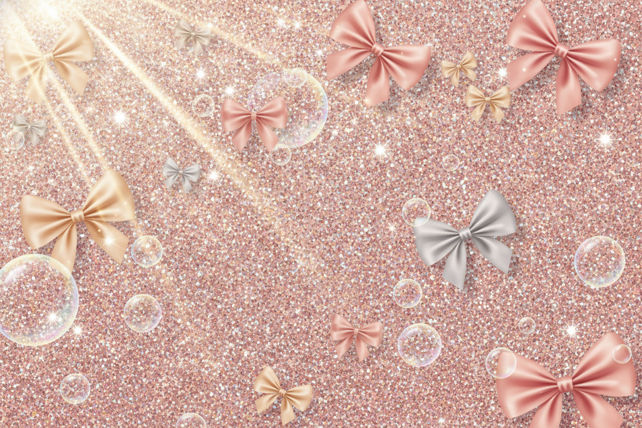 glitter shiny with bows and bubbles